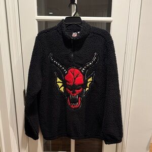 Black Hellfire Club Fleece Embroidered Quarter Zip Up Sweater